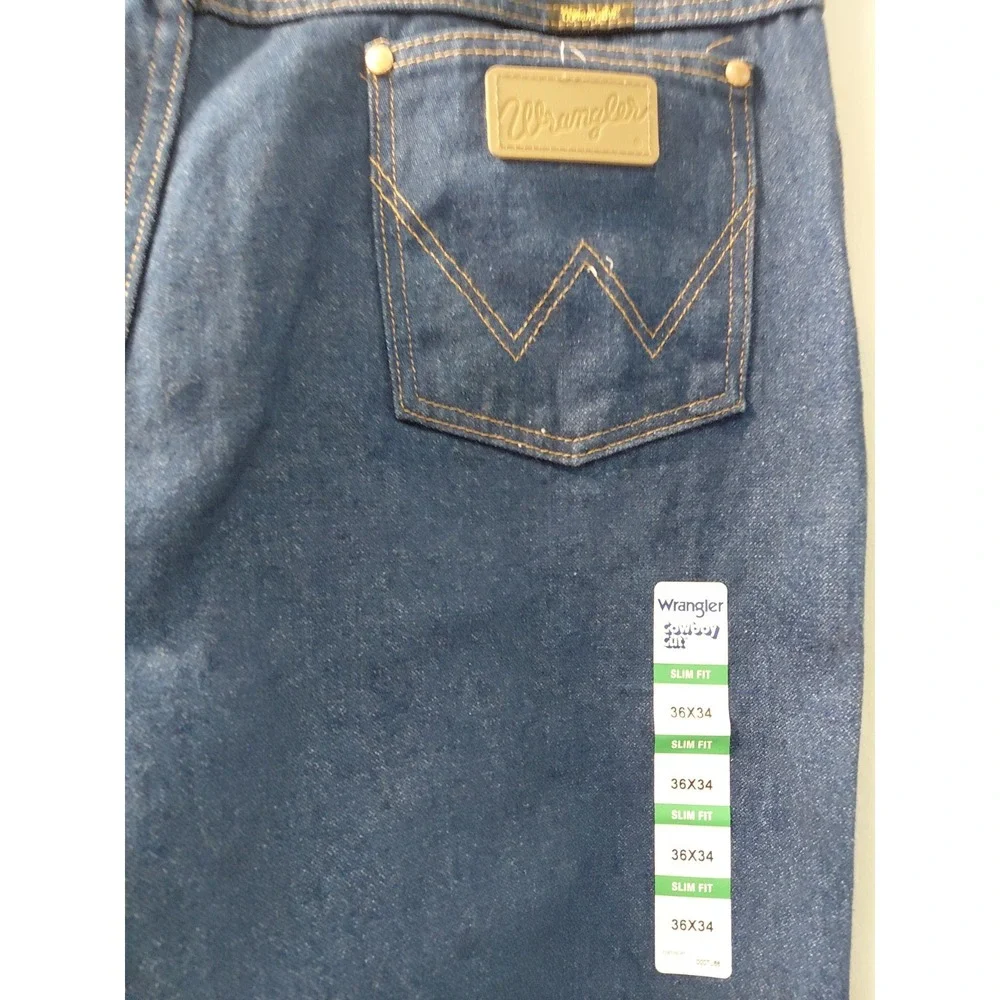 Wrangler Medium Wash Jeans Cowboy Cut Slim Fit Straight Leg Mens Size 36x34 NEW